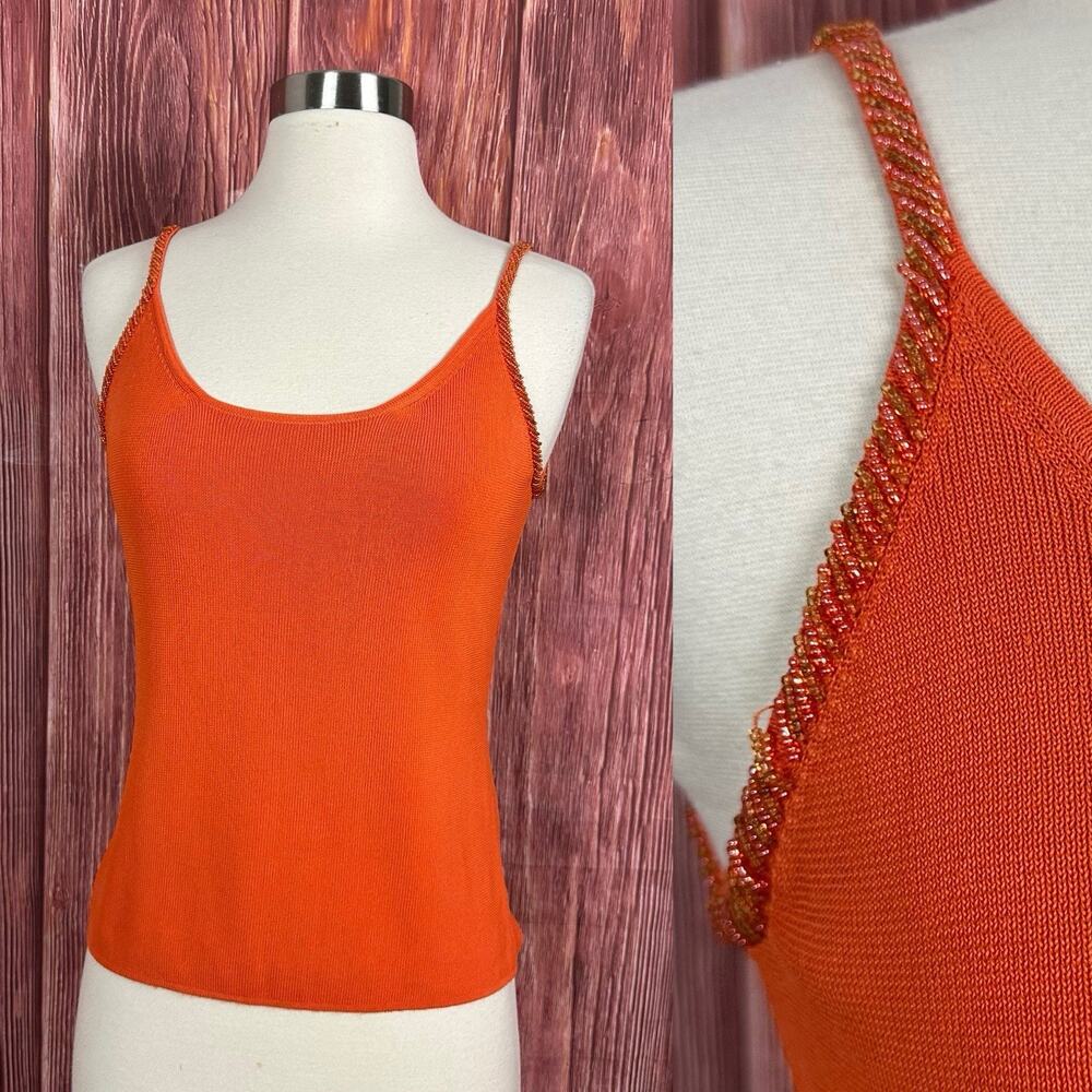 Lou Lou Womens Y2K Orange Tank Top Beaded 2000s Size Small S